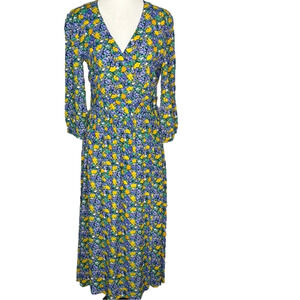 SEE  U Soon Blue Yellow Floral Cottagecore Long Sleeve Dress
